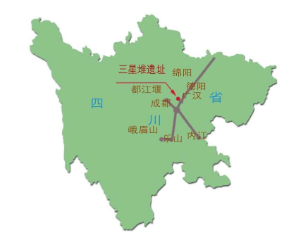 三星堆古遗址位于四川省广汉市西北的鸭子河南岸