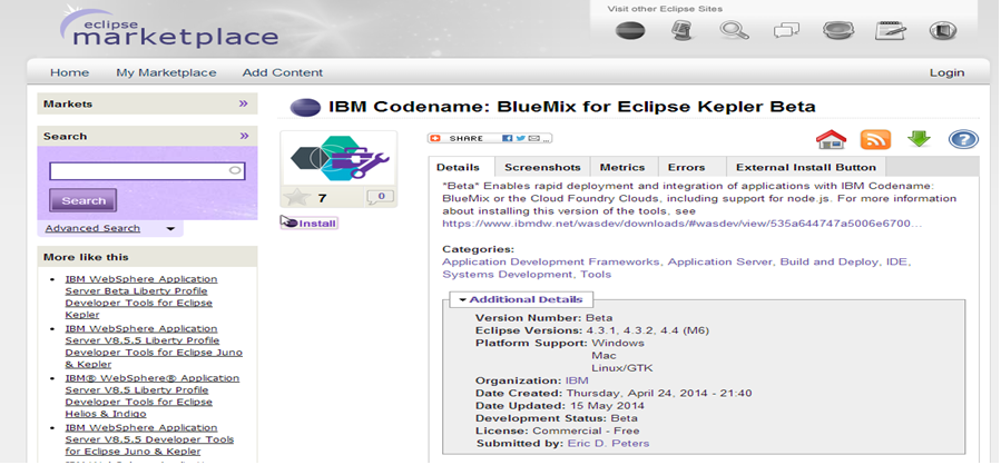 图 14. 使用 Eclipse 插件开发 Bluemix 应用