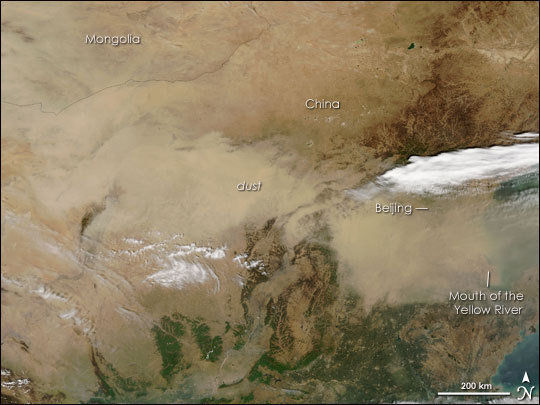 NASA从太空拍摄雾霾笼罩下的中国