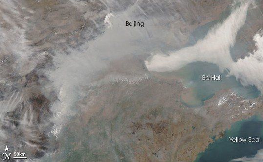 NASA从太空拍摄雾霾笼罩下的中国