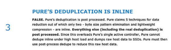 EMC公司指出，Pure Storage重复数据删除既为内联型、亦为后处理型