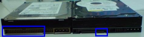 两款硬碟介面(左边为IDE介面，右边为SATA介面)